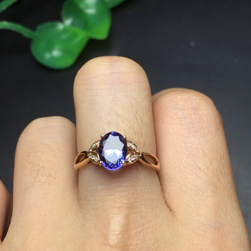 Ring 18K Rose Gold 0.75ct Tanzanite Gemstone Female's Fine