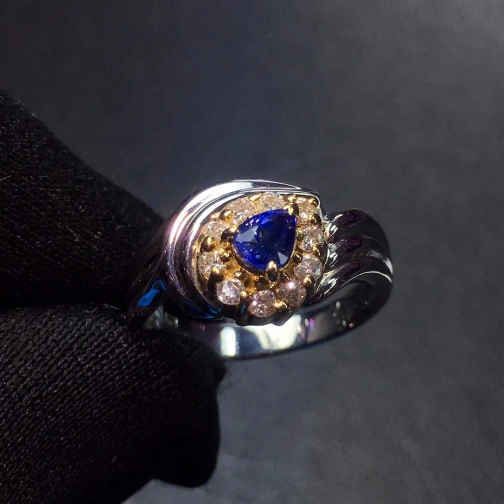 Ring Platinum Gold 0.45ct Blue Sapphire Gemstones Female Wedding