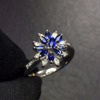 Ring Pt900 Platinum 0.9ct Blue Sapphire Diamond Female Wedding