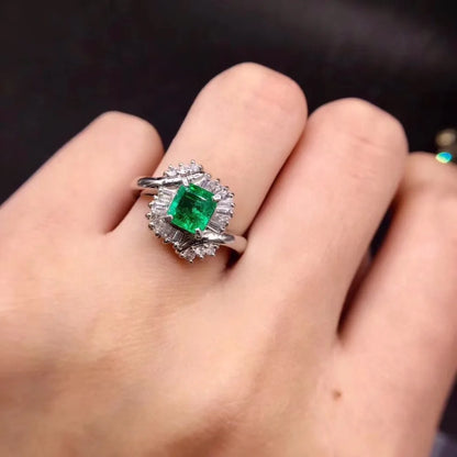 Ring Pt900 Platinum 0.895ct Emerald Diamond Colombian Origin Female's