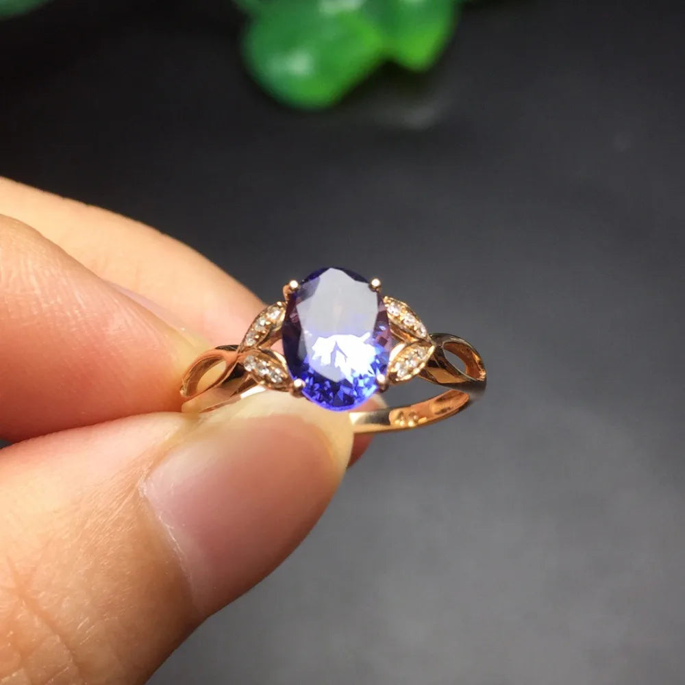 Ring 18K Rose Gold 0.75ct Tanzanite Gemstone Female's Fine