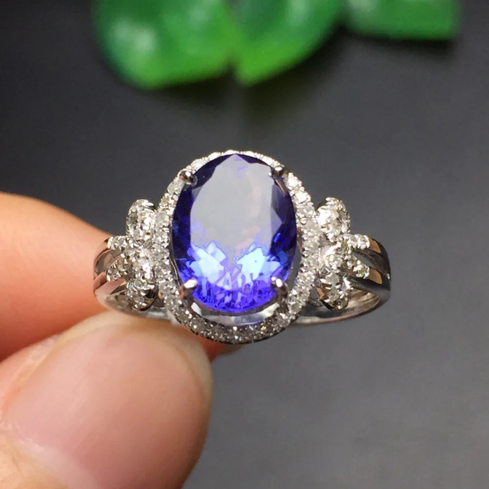 Ring 18K White Gold 100% Natural Tanzanite Gemstone Female's