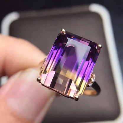 Ring 18K Rose Gold Rectangle Ametrine Gemstones Wedding Female's