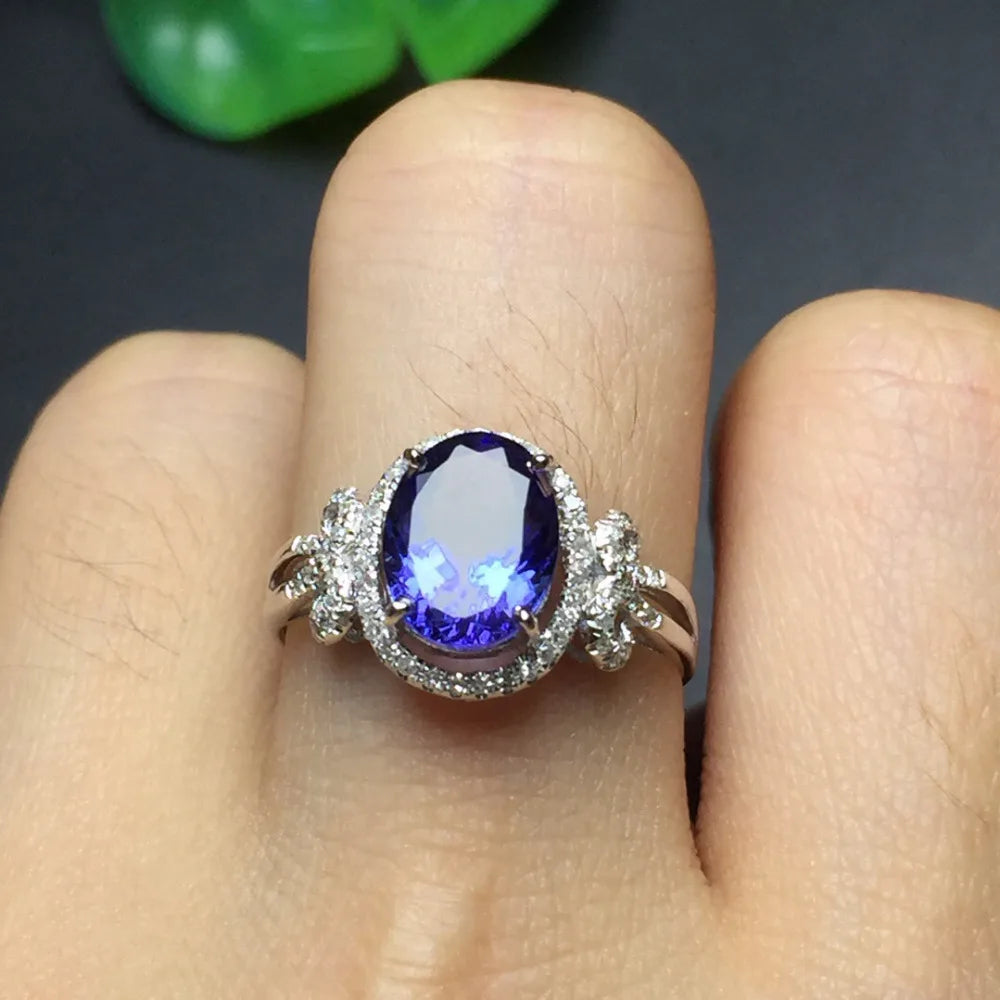 Ring 18K White Gold 100% Natural Tanzanite Gemstone Female's