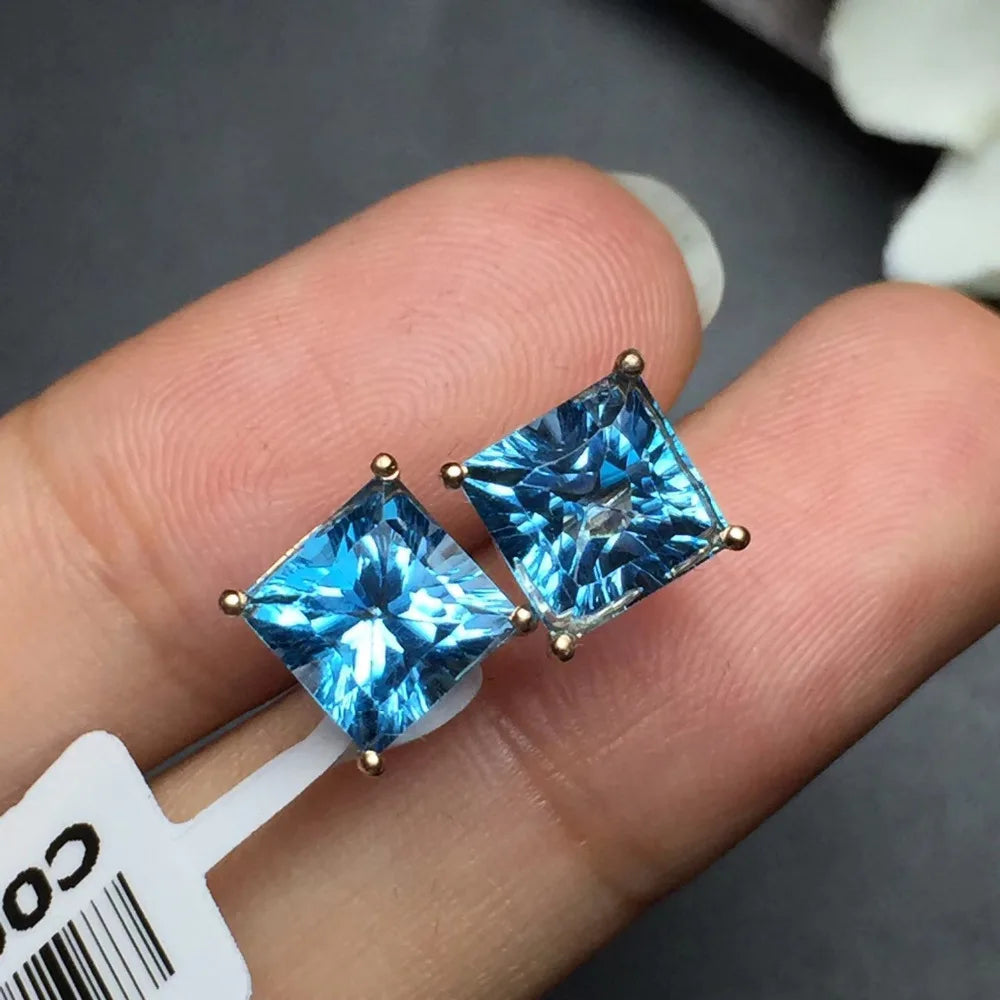 Earrings 18K White Gold 100% Blue Topaz Brazil Origin Drop Female's