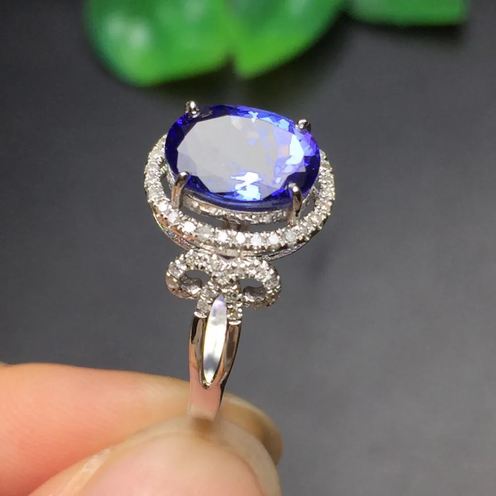 Ring 18K White Gold 100% Natural Tanzanite Gemstone Female's