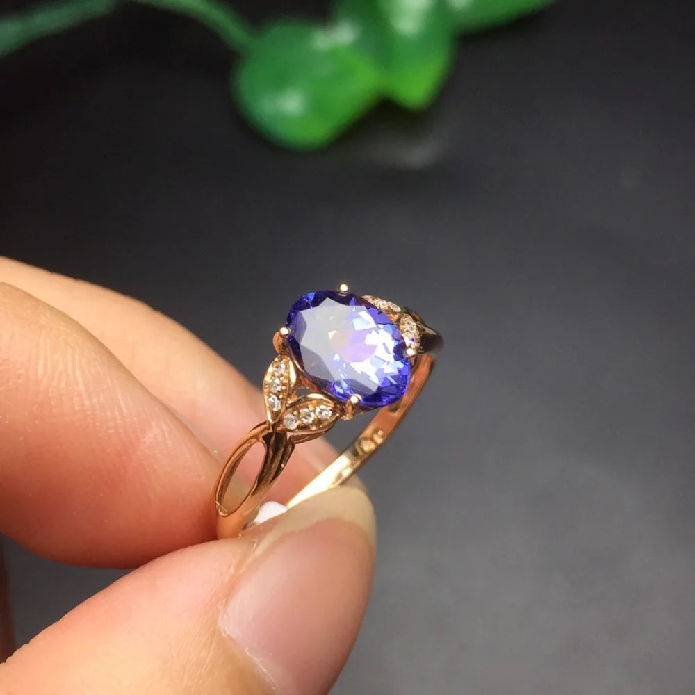 Ring 18K Rose Gold 0.75ct Tanzanite Gemstone Female's Fine