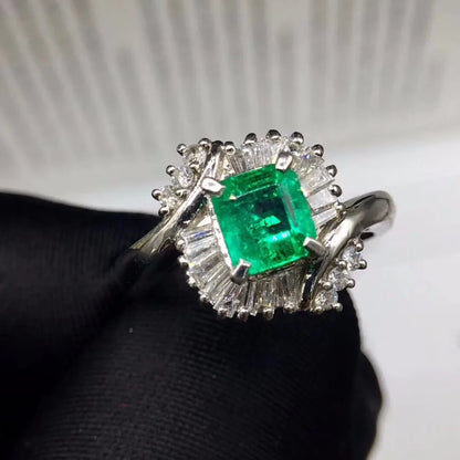 Ring Pt900 Platinum 0.895ct Emerald Diamond Colombian Origin Female's