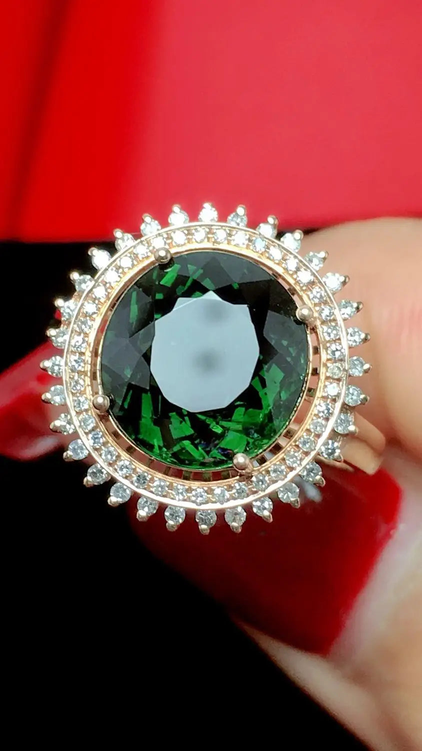 Ring 18K Gold 5.2ct Green Tourmaline Gemstone Female's Gift Brazil