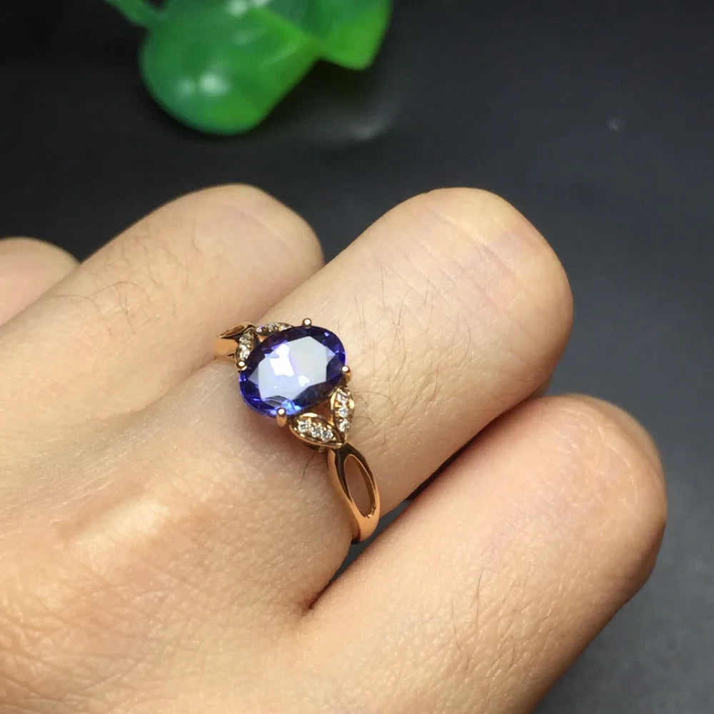 Ring 18K Rose Gold 0.75ct Tanzanite Gemstone Female's Fine