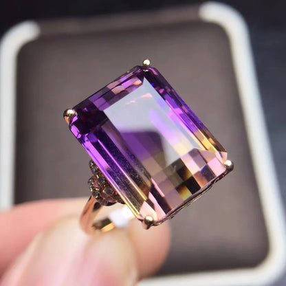 Ring 18K Rose Gold Rectangle Ametrine Gemstones Wedding Female's