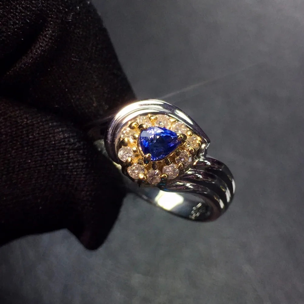 Ring Platinum Gold 0.45ct Blue Sapphire Gemstones Female Wedding