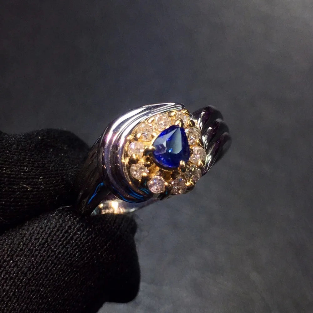 Ring Platinum Gold 0.45ct Blue Sapphire Gemstones Female Wedding