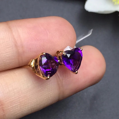 Earrings 18K Rose Gold 1.2ct Amethyst Gemstones Fine Gift Female