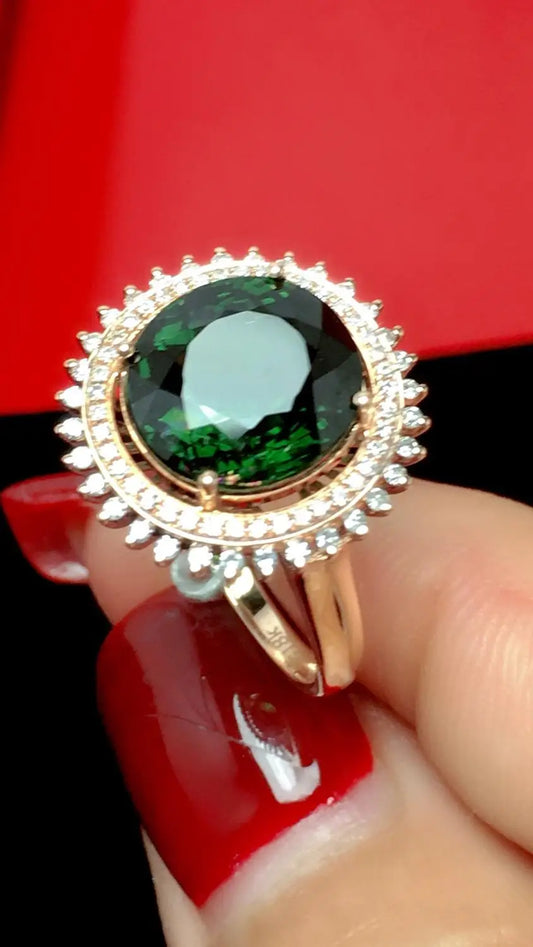 Ring 18K Gold 5.2ct Green Tourmaline Gemstone Female's Gift Brazil