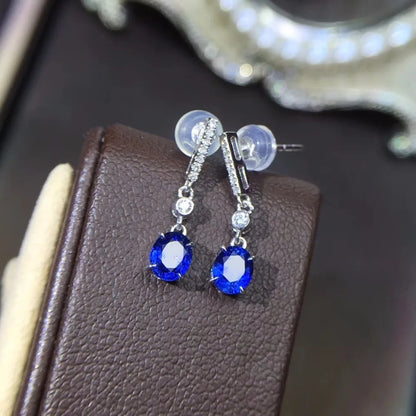 Earrings 18K White Gold 1.0ct Blue Sapphire Gemstones Drop Female's