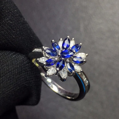 Ring Pt900 Platinum 0.9ct Blue Sapphire Diamond Female Wedding