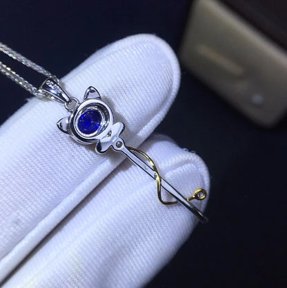 Pendant 18K White Gold 100% Natural Blue Sapphire Gemstones Necklace for Women