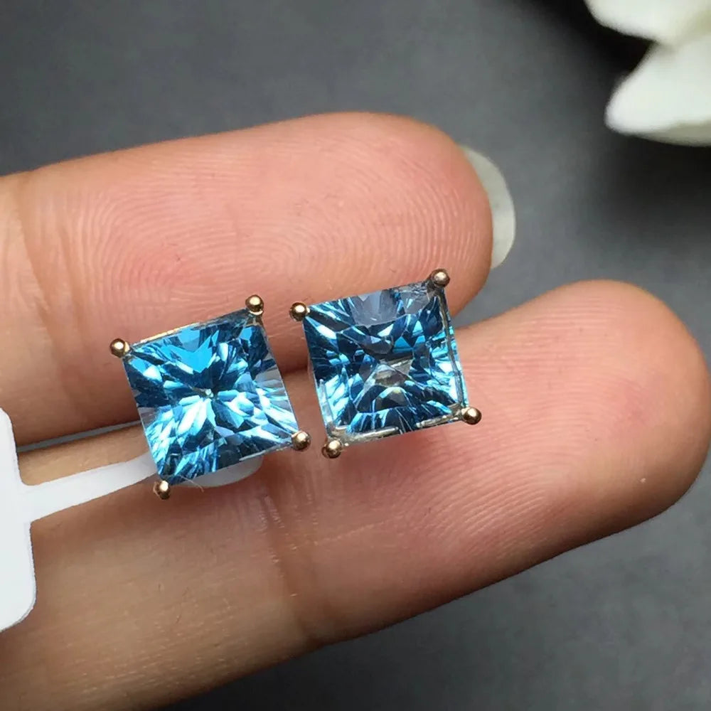 Earrings 18K White Gold 100% Blue Topaz Brazil Origin Drop Female's