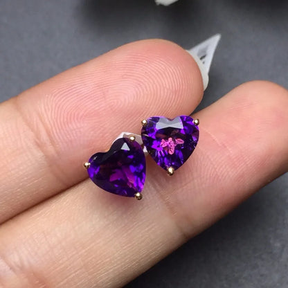 Earrings 18K Rose Gold 1.2ct Amethyst Gemstones Fine Gift Female