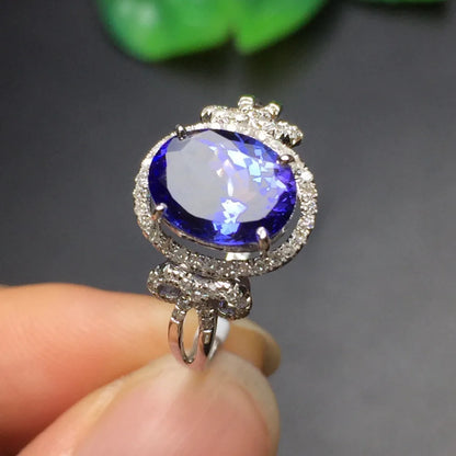 Ring 18K White Gold 100% Natural Tanzanite Gemstone Female's