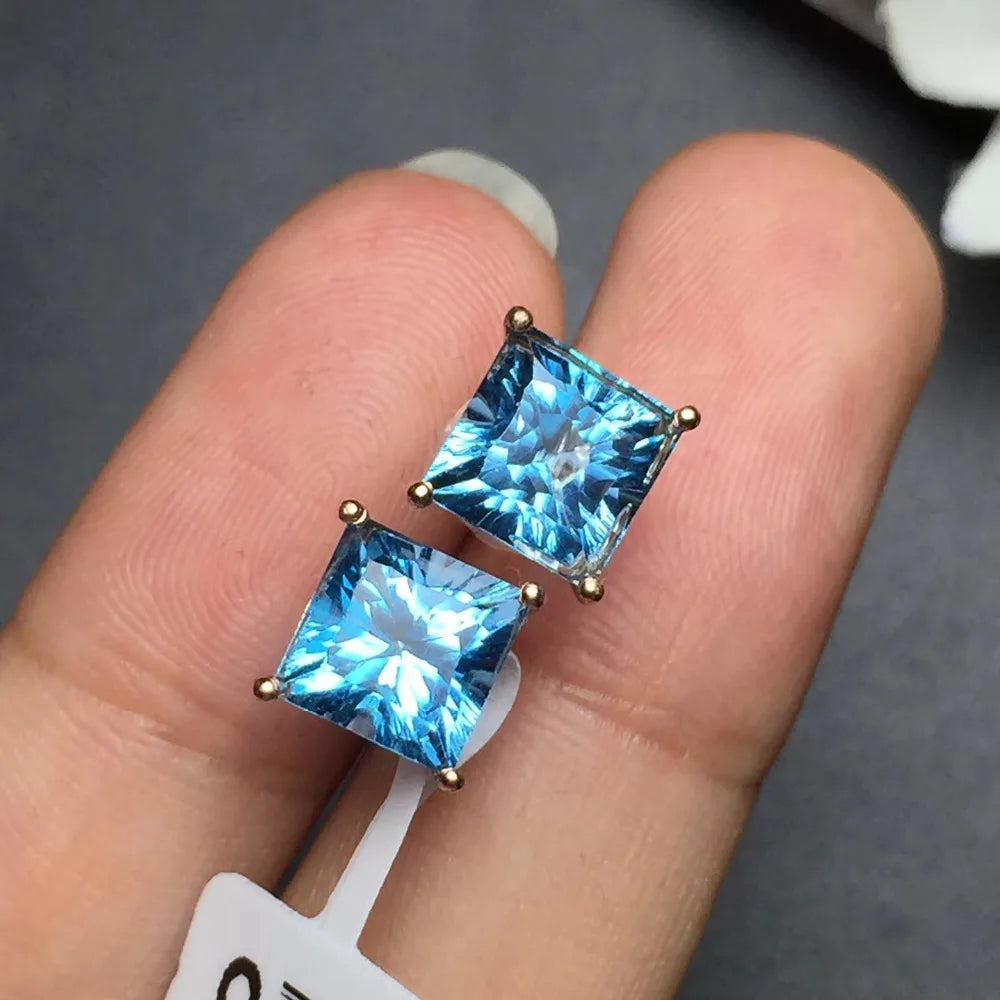 Earrings 18K White Gold 100% Blue Topaz Brazil Origin Drop Female's