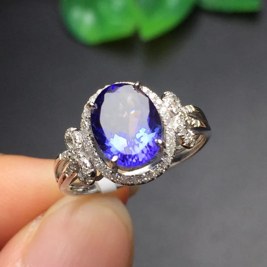 Ring 18K White Gold 100% Natural Tanzanite Gemstone Female's