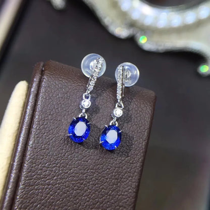 Earrings 18K White Gold 1.0ct Blue Sapphire Gemstones Drop Female's