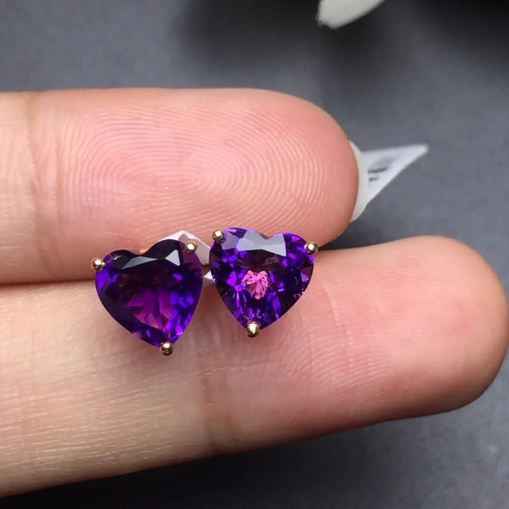 Earrings 18K Rose Gold 1.2ct Amethyst Gemstones Fine Gift Female