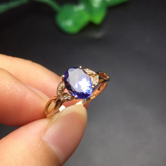 Ring 18K Rose Gold 0.75ct Tanzanite Gemstone Female's Fine