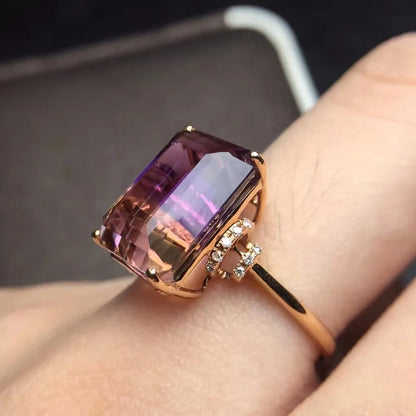 Ring 18K Rose Gold Rectangle Ametrine Gemstones Wedding Female's