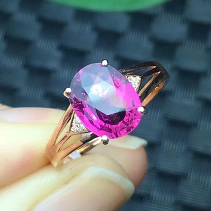 Ring 18K Gold 2.5ct Red Tourmaline Gemstone Female's Gift Brazil