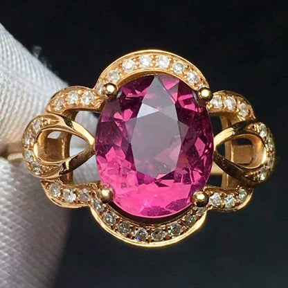 Ring 18K Gold 2.5ct Rubi Tourmaline Gemstone Diamond Female Fine