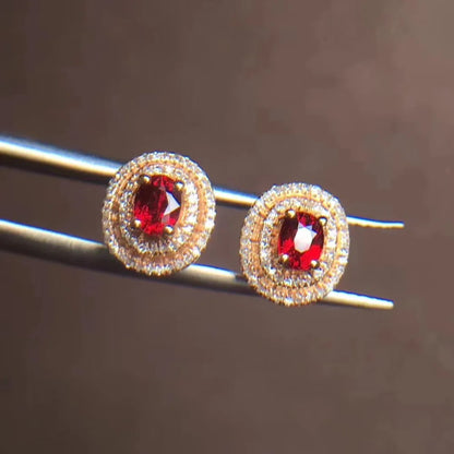 Earrings 18K Gold 0.84ct Red Ruby Gemstones Stud Female's Fine Gift