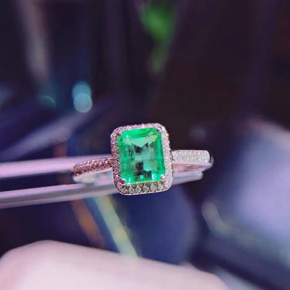 Ring 18K Gold 1.12ct Green Emerald Diamond Female's Fine Jewelry