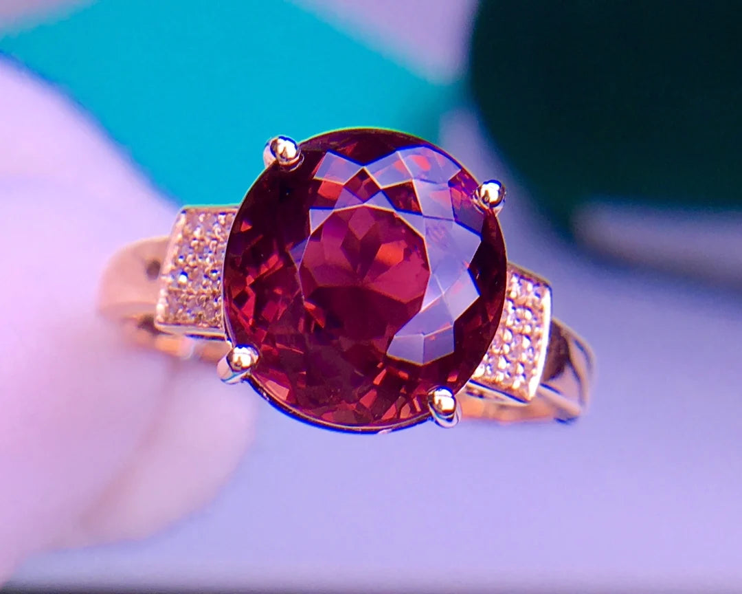 Ring 18K Rose Gold 4.6ct Red Tourmaline Gemstone Female Fine