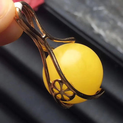 Pendant 18K Rose Gold Yellow Amber Beeswax Gemstone Necklace for Women