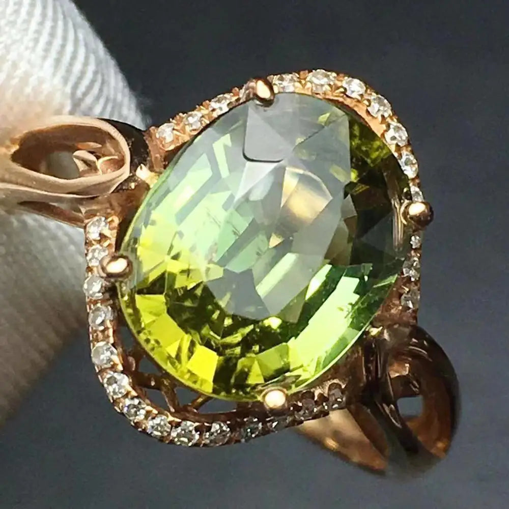 Ring 18K Gold 3.2ct Green Tourmaline Gemstone Diamonds Men's Wedding Ring