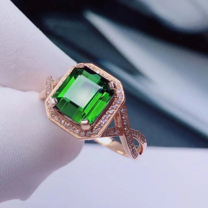 Ring 18K Gold 3.15ct Green Tourmaline Gemstones Diamonds Female Fine