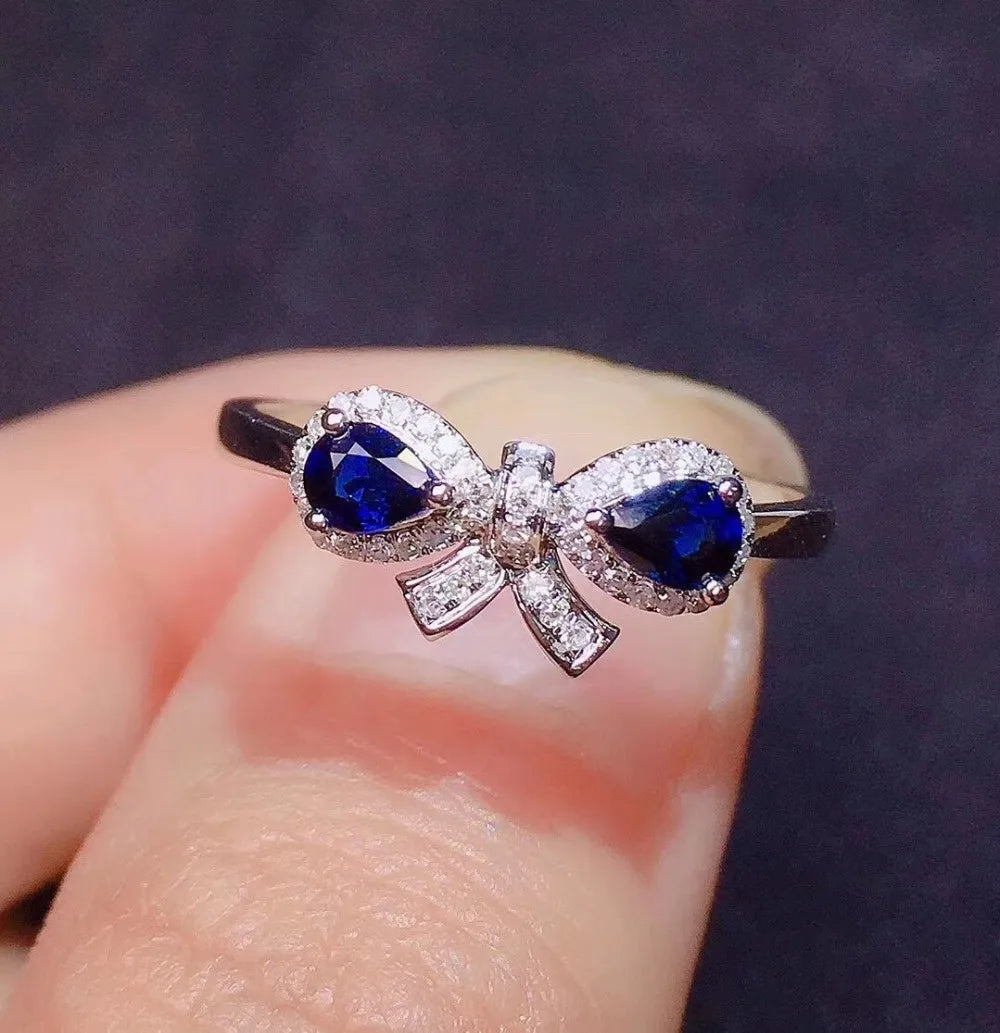 Ring 18K Gold 0.42ct Blue Sapphire Gemstone Diamonds Female Fine