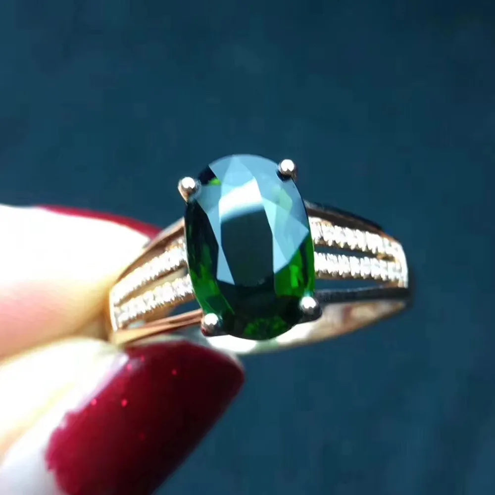 Ring 18K Rose Gold 2.9ct Green Tourmaline Diamonds Female's