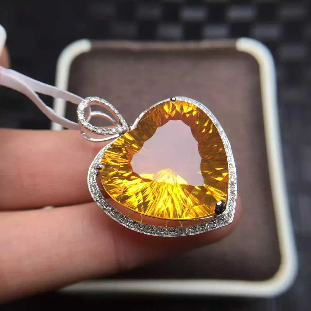 Pendant 18K Rose Gold Yellow Citrine Gemstone Necklace Brazil Origin