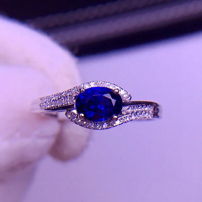 Ring 18K Gold 0.75ct Royal Blue Sapphire Gemstones Diamonds Female