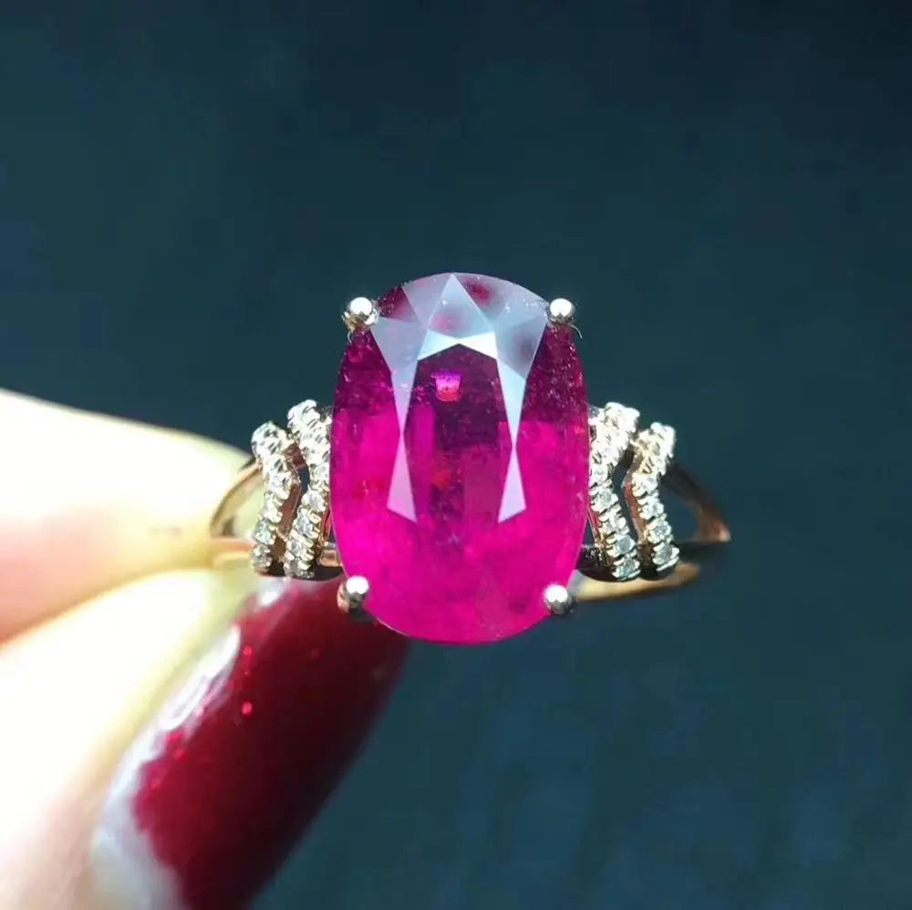 Ring 18K Gold 4.5ct Rubi Tourmaline Gemstone Diamond Female Gift