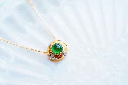 Necklace 18K Gold Green Emerald 4.6mm Gemstone Pendant Female's