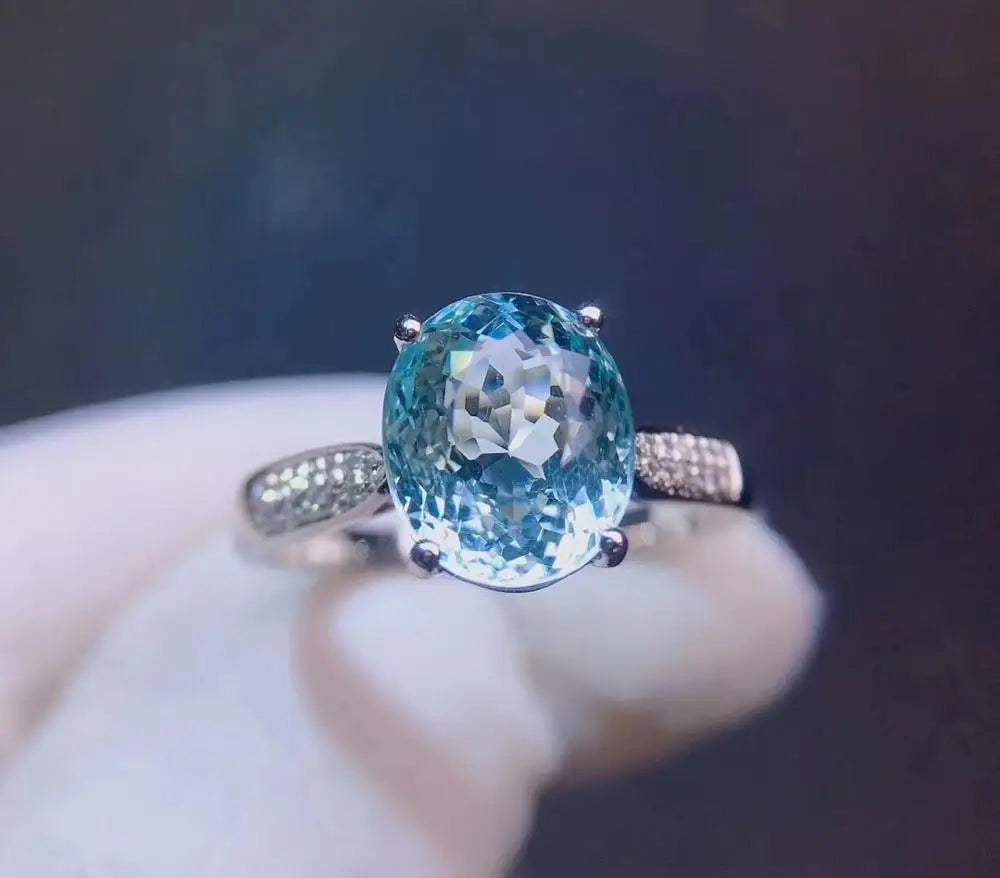 Ring 18K Gold 2.8ct Aquamarine Diamonds Female Anniversary Gift