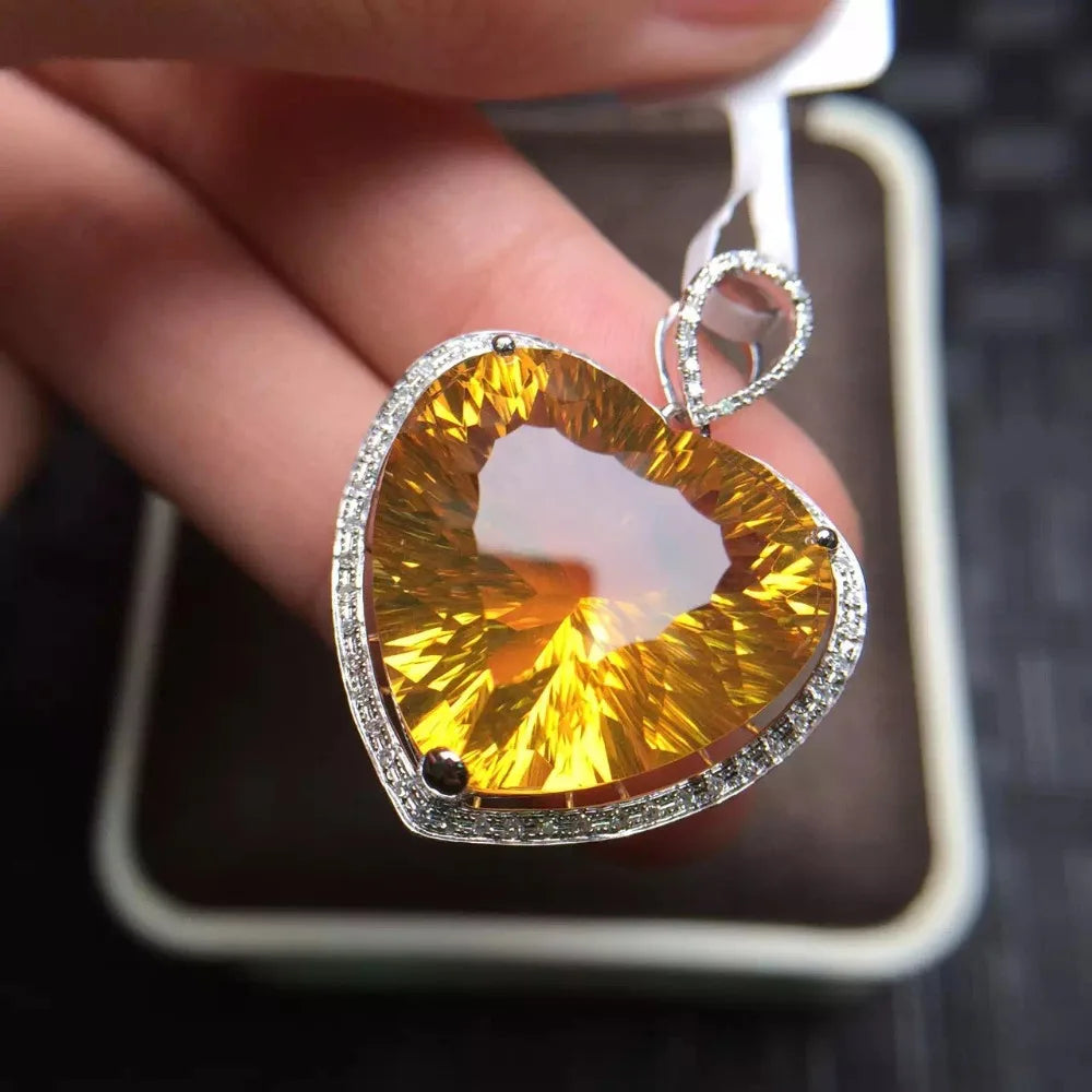 Pendant 18K Rose Gold Yellow Citrine Gemstone Necklace Brazil Origin