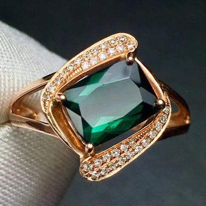 Ring 18K Gold 2.2ct Green Tourmaline Gemstone Diamonds Men's Wedding Ring