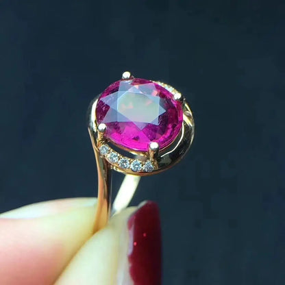 Ring 18K Gold 2.8ct Brazil Tourmaline Gemstone Female Fine Jewelry