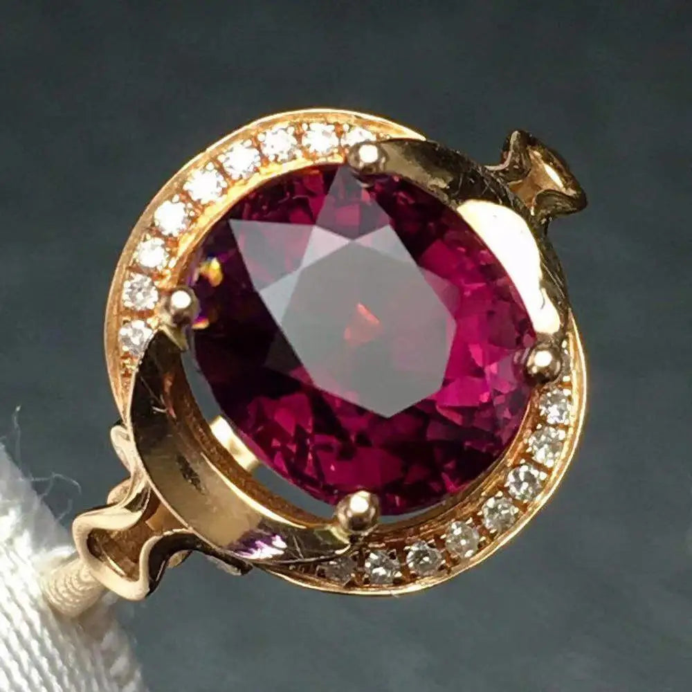 Ring 18K Gold 3.3ct Red Tourmaline Gemstones Diamonds Female Fine